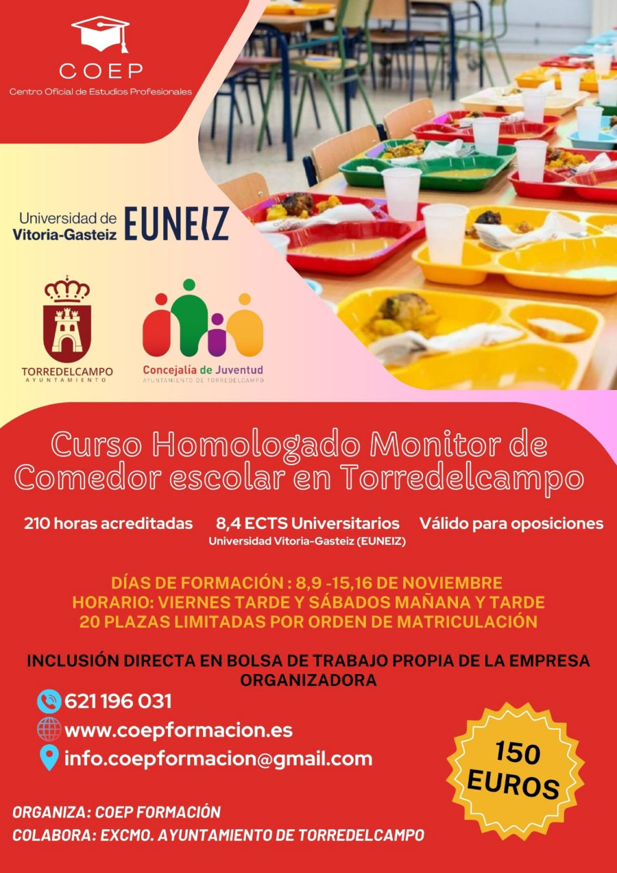 La concejalía de Juventud presenta una nueva formación para el Comedor Escolar en el mes de noviembre